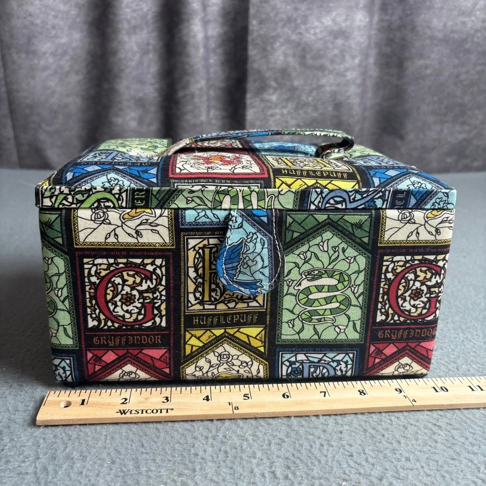 Harry Potter Stained Glass House Crests Fabric Sewing Basket Storage Box